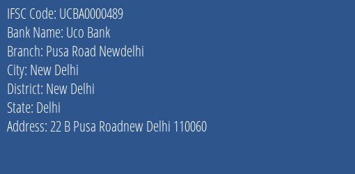 Uco Bank Pusa Road Newdelhi Branch IFSC Code
