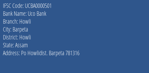 Uco Bank Howli Branch Howli IFSC Code UCBA0000501