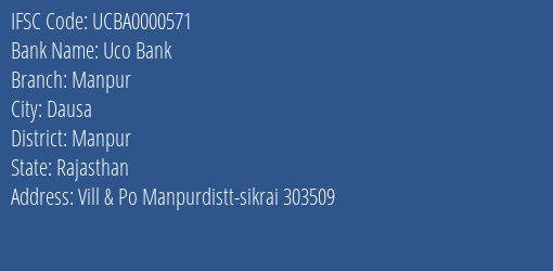 Uco Bank Manpur Branch Manpur IFSC Code UCBA0000571