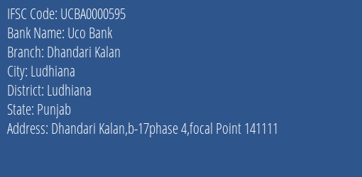 Uco Bank Dhandari Kalan Branch, Branch Code 000595 & IFSC Code UCBA0000595