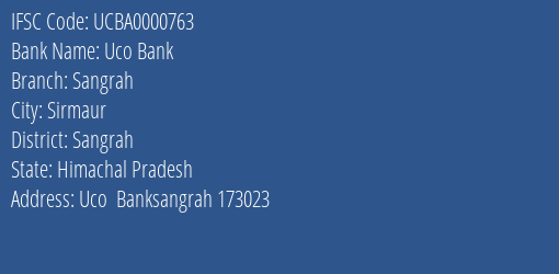 Uco Bank Sangrah Branch Sangrah IFSC Code UCBA0000763