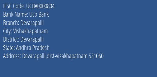 Uco Bank Devarapalli Branch Devarapalli IFSC Code UCBA0000804