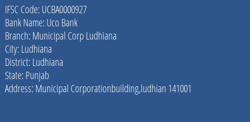 Uco Bank Municipal Corp Ludhiana Branch IFSC Code