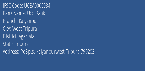 Uco Bank Kalyanpur Branch Agartala IFSC Code UCBA0000934
