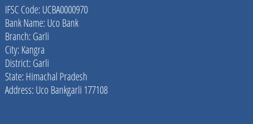 Uco Bank Garli Branch Garli IFSC Code UCBA0000970