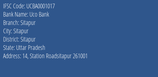 Uco Bank Sitapur Branch, Branch Code 001017 & IFSC Code UCBA0001017