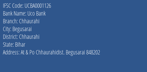 Uco Bank Chhaurahi Branch Chhaurahi IFSC Code UCBA0001126