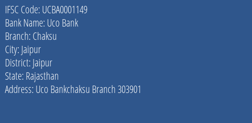 Uco Bank Chaksu Branch Jaipur IFSC Code UCBA0001149