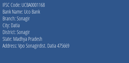 Uco Bank Sonagir Branch Sonagir IFSC Code UCBA0001168