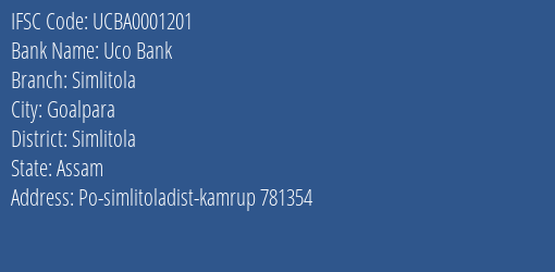 Uco Bank Simlitola Branch Simlitola IFSC Code UCBA0001201