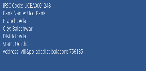 Uco Bank Ada Branch Ada IFSC Code UCBA0001248