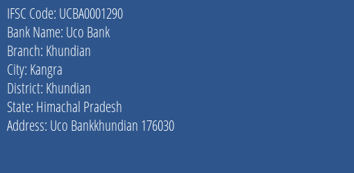 Uco Bank Khundian Branch Khundian IFSC Code UCBA0001290