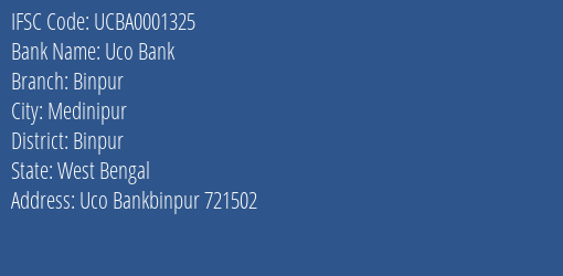 Uco Bank Binpur Branch Binpur IFSC Code UCBA0001325