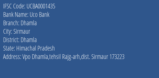 Uco Bank Dhamla Branch Dhamla IFSC Code UCBA0001435