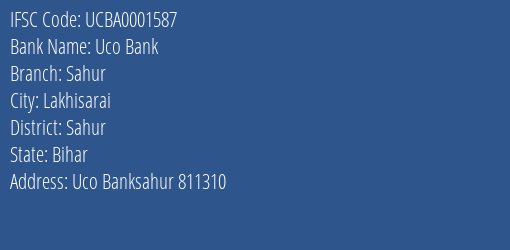 Uco Bank Sahur Branch Sahur IFSC Code UCBA0001587