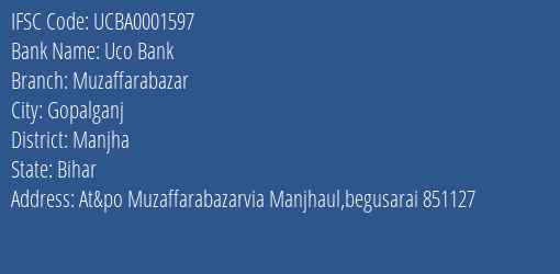 Uco Bank Muzaffarabazar Branch Manjha IFSC Code UCBA0001597
