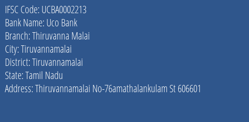Uco Bank Thiruvanna Malai Branch Tiruvannamalai IFSC Code UCBA0002213