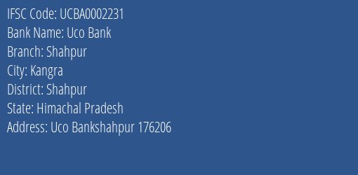 Uco Bank Shahpur Branch Shahpur IFSC Code UCBA0002231