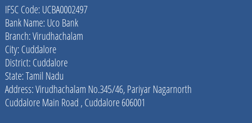 Uco Bank Virudhachalam Branch Cuddalore IFSC Code UCBA0002497