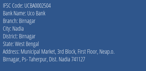 Uco Bank Birnagar Branch Birnagar IFSC Code UCBA0002504