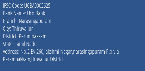 Uco Bank Narasingapuram Branch Perumbakkam IFSC Code UCBA0002625