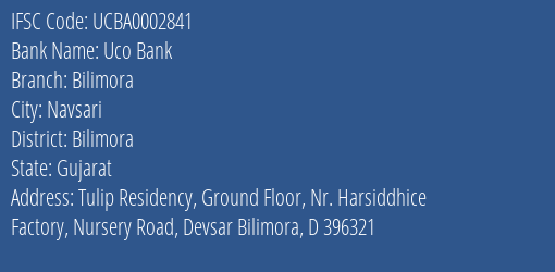 Uco Bank Bilimora Branch Bilimora IFSC Code UCBA0002841