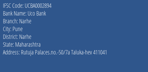 Uco Bank Narhe Branch Narhe IFSC Code UCBA0002894