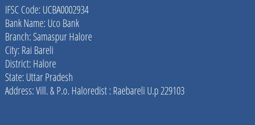 Uco Bank Samaspur Halore Branch Halore IFSC Code UCBA0002934
