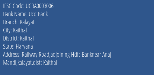 Uco Bank Kalayat Branch IFSC Code