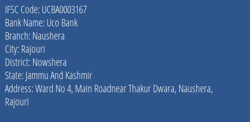 Uco Bank Naushera Branch Nowshera IFSC Code UCBA0003167