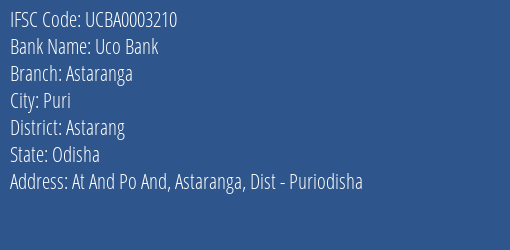 Uco Bank Astaranga Branch, Branch Code 003210 & IFSC Code UCBA0003210