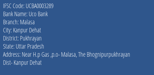 Uco Bank Malasa Branch Pukhrayan IFSC Code UCBA0003289