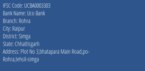 Uco Bank Rohra Branch, Branch Code 003303 & IFSC Code UCBA0003303