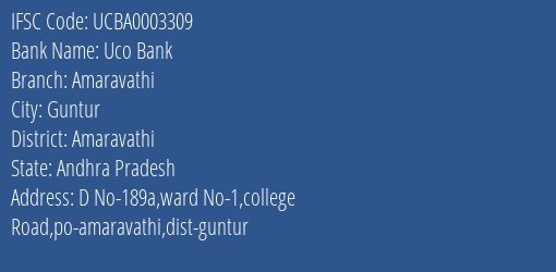 Uco Bank Amaravathi Branch, Branch Code 003309 & IFSC Code UCBA0003309