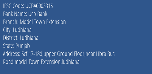 Uco Bank Model Town Extension Branch, Branch Code 003316 & IFSC Code UCBA0003316