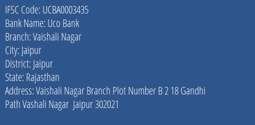 Uco Bank Vaishali Nagar Branch Jaipur IFSC Code UCBA0003435