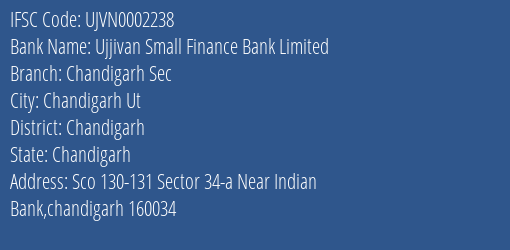 Ujjivan Small Finance Bank Chandigarh Sec Branch Chandigarh IFSC Code UJVN0002238