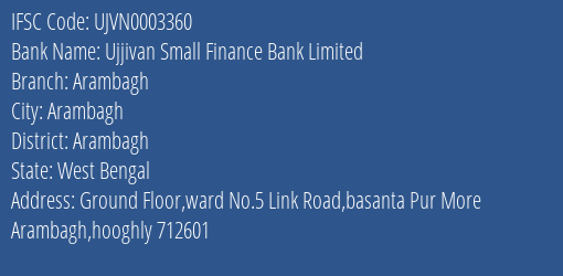 Ujjivan Small Finance Bank Arambagh Branch Arambagh IFSC Code UJVN0003360