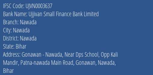Ujjivan Small Finance Bank Limited Nawada Branch, Branch Code 003637 & IFSC Code UJVN0003637