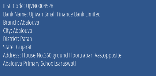 Ujjivan Small Finance Bank Limited Abalouva Branch, Branch Code 004528 & IFSC Code UJVN0004528