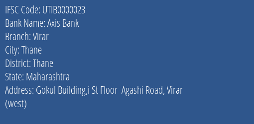 Axis Bank Virar Branch, Branch Code 000023 & IFSC Code UTIB0000023