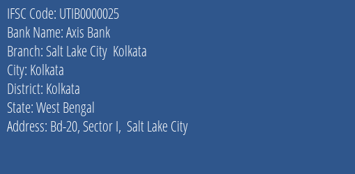 Axis Bank Salt Lake City Kolkata Branch IFSC Code