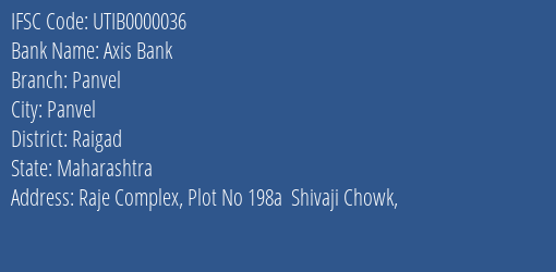 Axis Bank Panvel Branch, Branch Code 000036 & IFSC Code UTIB0000036