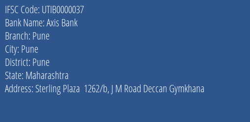 Axis Bank Pune Branch, Branch Code 000037 & IFSC Code UTIB0000037