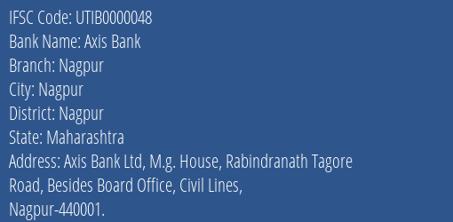 Axis Bank Nagpur Branch, Branch Code 000048 & IFSC Code UTIB0000048