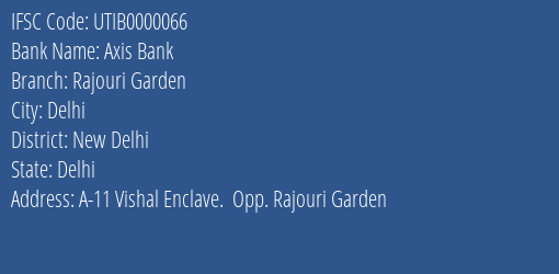 Axis Bank Rajouri Garden Branch, Branch Code 000066 & IFSC Code UTIB0000066