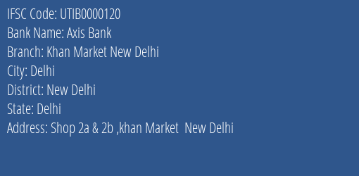 Axis Bank Khan Market New Delhi Branch, Branch Code 000120 & IFSC Code UTIB0000120