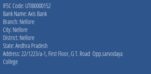 Axis Bank Nellore Branch Nellore IFSC Code UTIB0000152
