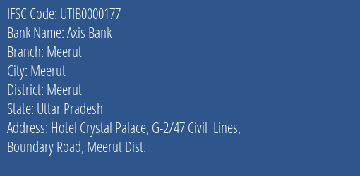 Axis Bank Meerut Branch, Branch Code 000177 & IFSC Code UTIB0000177