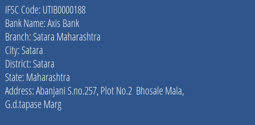 Axis Bank Satara Maharashtra Branch, Branch Code 000188 & IFSC Code UTIB0000188